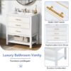 Modern Bathroom Vanity Cabinet, Combo With Open Storage, Two Drawers - White - Image 5