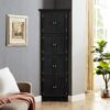 Tall Storage Cabinet With Doors And 4 Shelves For Living Room, Kitchen, Office, Bedroom, Bathroom, Modern - Black - Image 2