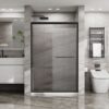 Matte Black Double Sliding Glass Shower Door With Aluminum Frame And SGCC Clear Tempered Glass - Black - Image 9