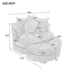 360° Swivel Accent Barrel Chair With Storage Ottoman & 4 Pillows, Modern Chenille Leisure Chair Round Accent For Living Room - Gray
