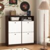 Modern Freestanding Shoe Storage Cabinet With 4 Flip Drawers - Walnut - Image 2