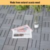 10 Piece Interlocking Deck Tiles Checker Pattern, Square Acacia Hardwood Outdoor Flooring For Patio, Bancony, Pool Side - Light Gray - Image 28