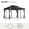 10' x 13' Hardtop Wood Gazebo For Patios, Outdoor Framed Gazebo With Polycarbonate Double Roof Canopy, Solid Wooden Framed Gazebo With Privacy Curtains And Mosquito Nettings For Garden, Backyard - Black - Image 3