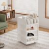 4 Tier Kitchen Island Cart With Spice Rack & Locking Casters, Simple Design Mobile Kitchen Storage Islands For Kitchen Living Room Bedroom - White - Image 3