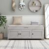Storage Bench With 3 Shutter-Shaped Doors, Shoe Bench With Removable Cushion And Hidden Storage Space - Gray Wash - Image 2