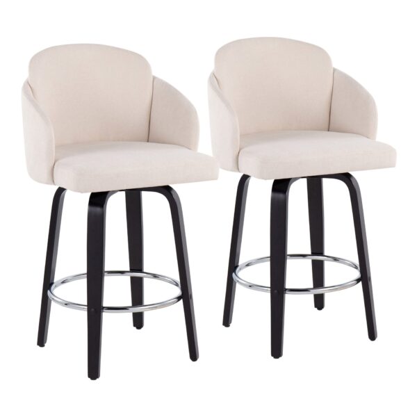 Dahlia - Contemporary Counter Stool With Round Footrest (Set of 2) - Black / Cream