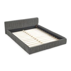 Modern Queen Size Upholstered Bed Frame With Chenille Fabric And Pleated Design - Gray