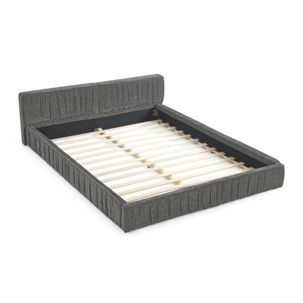 Modern Queen Size Upholstered Bed Frame With Chenille Fabric And Pleated Design - Gray
