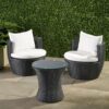 Kono - Outdoor 3 Pieces Chat Set With Cushions And Tempered Glass Tabletop - Black / Ivory - Image 2
