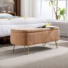 Storage Ottoman Bench For End Of Bed Gold Legs, Modern Camel Faux Fur Entryway Bench Upholstered Padded With Storage For Living Room Bedroom - Camel - Image 2