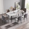 70.87" Modern Artificial Stone Pandora White Curved Black Metal Leg Dining Table - Antique White - Image 2