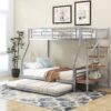 Twin Over Full Size Metal Bunk Bed With Trundle And Storage Staircase - Silver - Image 4