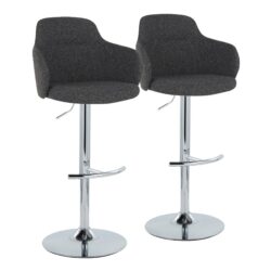 Boyne - Contemporary Adjustable Barstool With Swivel With Rounded T Footrest (Set of 2) - Chrome / Dark Gray
