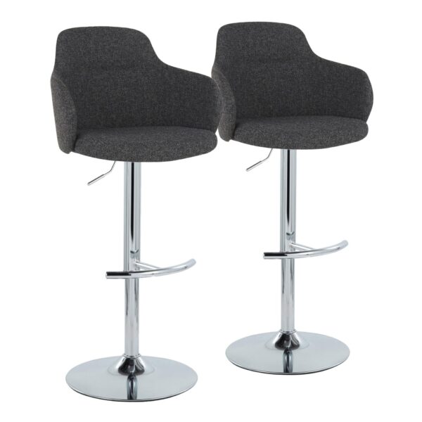 Boyne - Contemporary Adjustable Barstool With Swivel With Rounded T Footrest (Set of 2) - Chrome / Dark Gray
