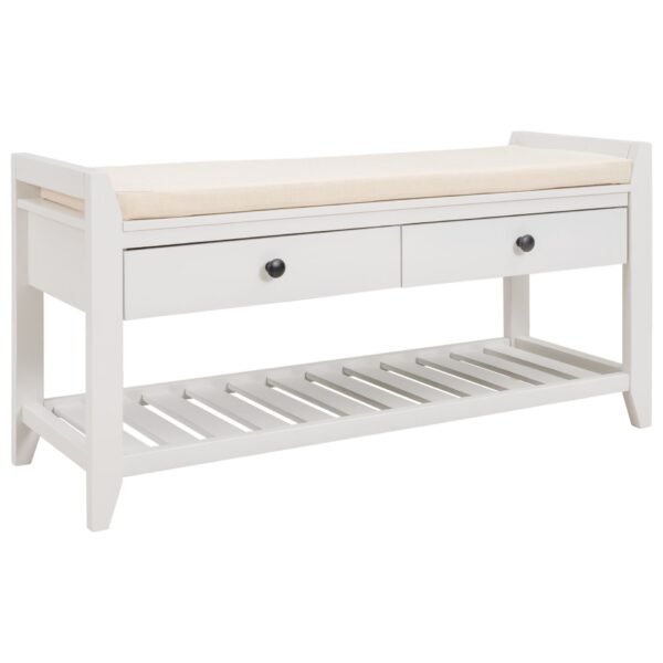 Multipurpose Entryway Shoe Rack With Cushioned Seat And Drawers Storage Bench - White