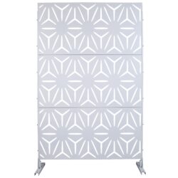 Outdoor & Indoor Metal Privacy Screen, Freestanding Decorative Panels For Deck, Balcony, Patio, Lawn, And Garden - White