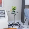 Adjustable Height Transparent Tempered Glass Table Desk Table With Lockable Wheels - Transparent / White - Image 5