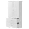 Tall Bathroom Storage Cabinet, With Two Doors And Drawers, Adjustable Shelf, MDF Board - White - Image 15