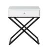 Koda - Wooden End Side Table Nightstand With Glass Top, Drawer And Metal Cross Base - White - Image 2