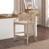 Handcrafted Rattan Counter Stool With Linen Upholstery - Natural Whitewash - Image 2