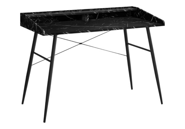 Computer Desk For Home Office, Laptop, Storage Shelves, Marble Look Contemporary And Modern - Black