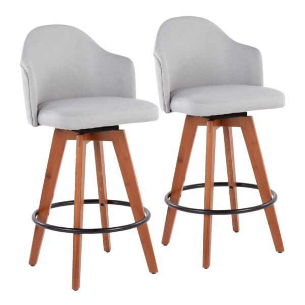 Ahoy - Contemporary Fixed Height Counter Stool With Bamboo Legs / Round Footrest (Set of 2) - Light Gray / Walnut