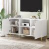 Modern TV Stand For TVs Up To 55", Entertainment Center Media Console, Adjustable Shelf, Metal Legs, Handles And Anti-Tip Device For Living Room - White - Image 4