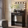 Vanity Desk With Mirror And Lights, Dressing Table With Large Drawer, 2 Level Storage Dresser & 3 Lighting Modes Adjustable Brightness, Suitable For Bedroom - Black - Image 3