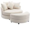 360° Swivel Accent Barrel Chair With Storage Ottoman & 4 Pillows, Modern Chenille Leisure Chair Round Accent For Living Room - Cream - Image 17