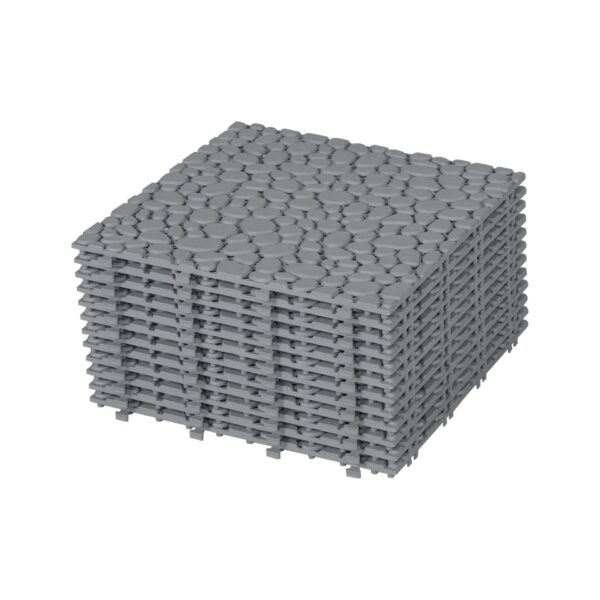 Interlocking Deck Tiles Plastic Waterproof Outdoor All Weather Anti-Slip Bathroom Shower Balcony Porch Strong Weight Capacity Upto 440 Lbs, Pebble Stone Pattern Pack Of 12 - Gray