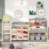 Kids Bookshelf Toy Storage Organizer With 17 Bins And 5 Bookshelves, Multi-Functional Nursery Organizer Kids Furniture Set Toy Storage Cabinet Unit With HDPE SheLF And Bins - Light Green - Image 2