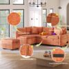 Convertible Sofa Bed Sectional Sofa Sleeper L-Shaped Sofa With A Storage Ottoman, Two Pillows, Two Power Sockets And Two USB Ports For Living Room - Orange - Image 5