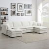 Chenille Modular Sectional Sofa, U Shaped Cloud Couch Set With Double Cushions, 6 Seat Sleeper Sofa Bed With Ottomans, Oversized Indoor Furniture - Cream - Image 10