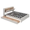 Queen & Twin Long Size Upholstered Platform Bed, Mother & Child Bed With Hydraulic Storage System, Drawer Box, Bedhead Storage Shelf And 2 Pairs Of Sockets & USB Ports - Beige - Image 8