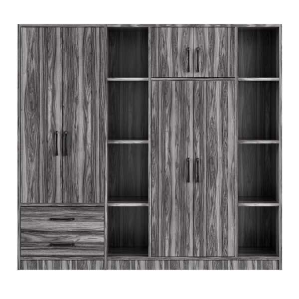 6 Door Wardrobe With Shelves And Drawers - Gray