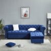 Reversible Sectional Sofa 4 Seater Oversized Convertible L Shaped Couch Velvet Sofa Couch - Navy Blue - Image 3
