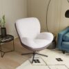 360° Swivel Office Chair, Modern Chenille Chair With And Metal Base Frame, No Wheels, Accent Chair - White - Image 6