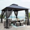 10 X 10 Ft Patio Gazebo Tent With Ventilated Double Roof And Mosquito Net Canopy For Backyard Or Garden - Gray - Image 8
