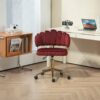 Velvet Home Office Desk Chair, Modern Cute Computer Chair With Swivel Wheels, Height Adjustable - Wine Red - Image 5