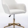 Modern Teddy Fabric Material Adjustable Height 360 Revolving Home Office Chair With Gold Metal Legs And Universal Wheel For Indoor - White - Image 21