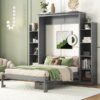Full Size Murphy Wall Bed With Shelves And LED Lights - Gray - Image 20