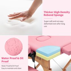 Massage Table Portable Massage Bed Lash Bed & Carrying Case Spa Table Height Adjustable, Salon Bed Face Cradle Bed - Pink