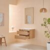 Wall Mounted & Floating Single Vanity With Ceramic Sink - Natural Walnut - Image 2