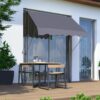 Manual Retractable Patio Awning UV Resistant Polyester Sun Shade & No Drill Installation - Gray - Image 2