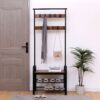 Coat Rack, Hall Tree With Shoe Bench For Entryway, Entryway Bench With Coat Rack, 4 In 1, With 9 Removable Hooks, A Hanging Rod - Rustic Brown / Black - Image 7