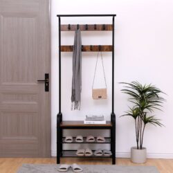 Coat Rack, Hall Tree With Shoe Bench For Entryway, Entryway Bench With Coat Rack, 4 In 1, With 9 Removable Hooks - Rustic Brown / Black