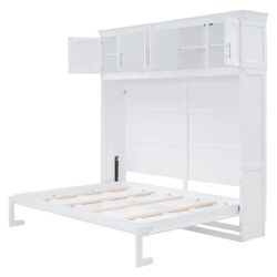 Full Size Space Saving Murphy Wall Bed With Top Cabinets, Flexible Slats - White