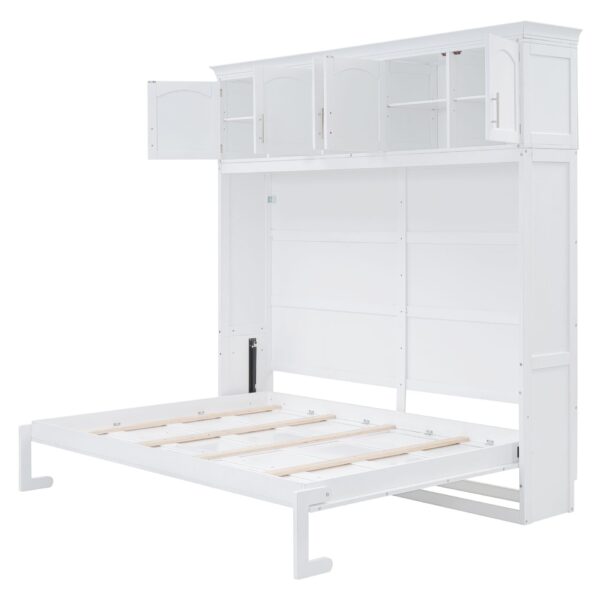 Full Size Space Saving Murphy Wall Bed With Top Cabinets, Flexible Slats - White