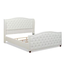 Marcella - King Upholstered Shelter Headboard Bed Set - Antique White