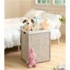 Laundry Hamper With Lid PE Rattan Powder Coating Frame Clothes Hampers With 2 Removable Bags, 100L - Gray - Image 35
